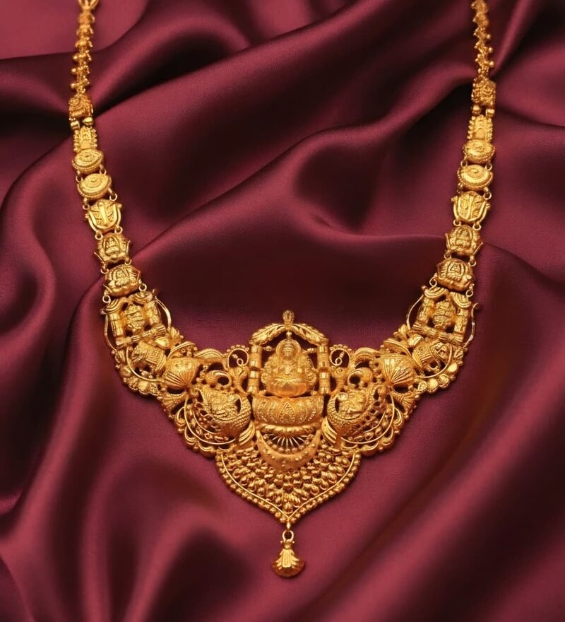 Antique gold temple necklace with Lakshmi pendant