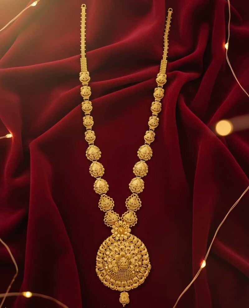 Long gold ball-bead haram with filigree pendant