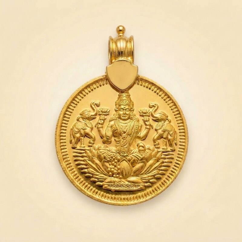 916 gold Lakshmi coin pendant with hook fitted, from V Chetty Jewellery Vellore