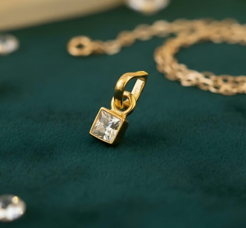 Gold pendant with square CZ solitaire