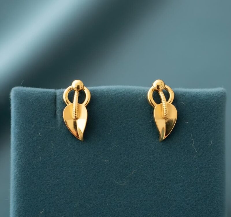 Gold heart-leaf drop stud earrings