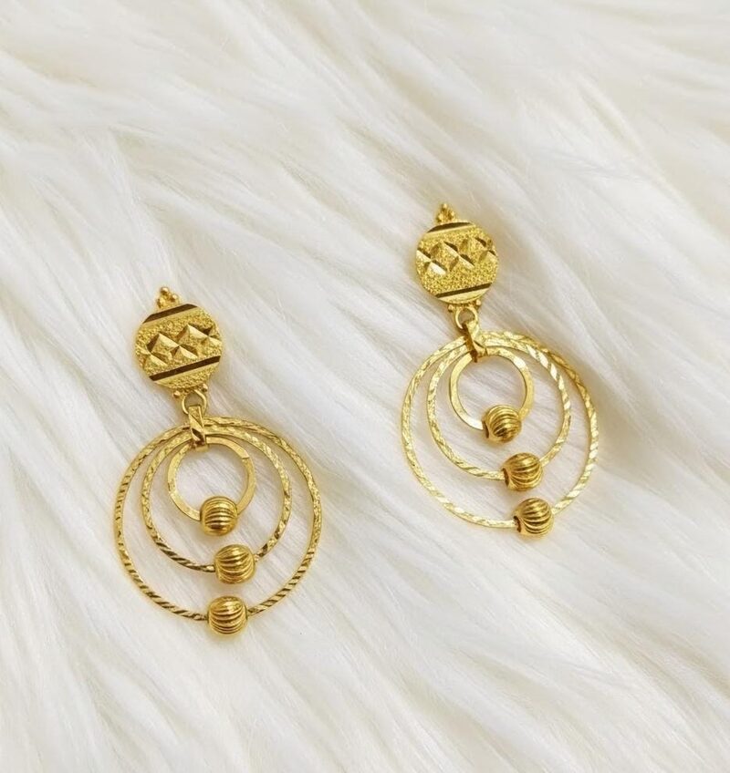 Gold double-hoop drop earrings with bead detail