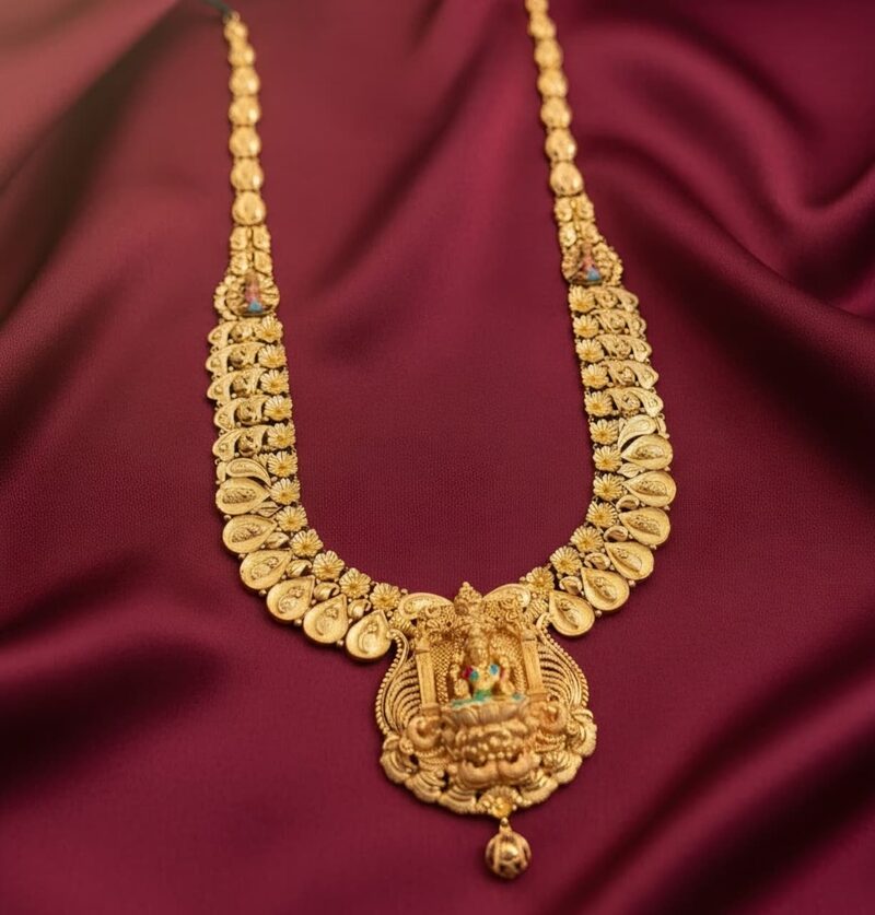 Gold mango haram with temple pendant
