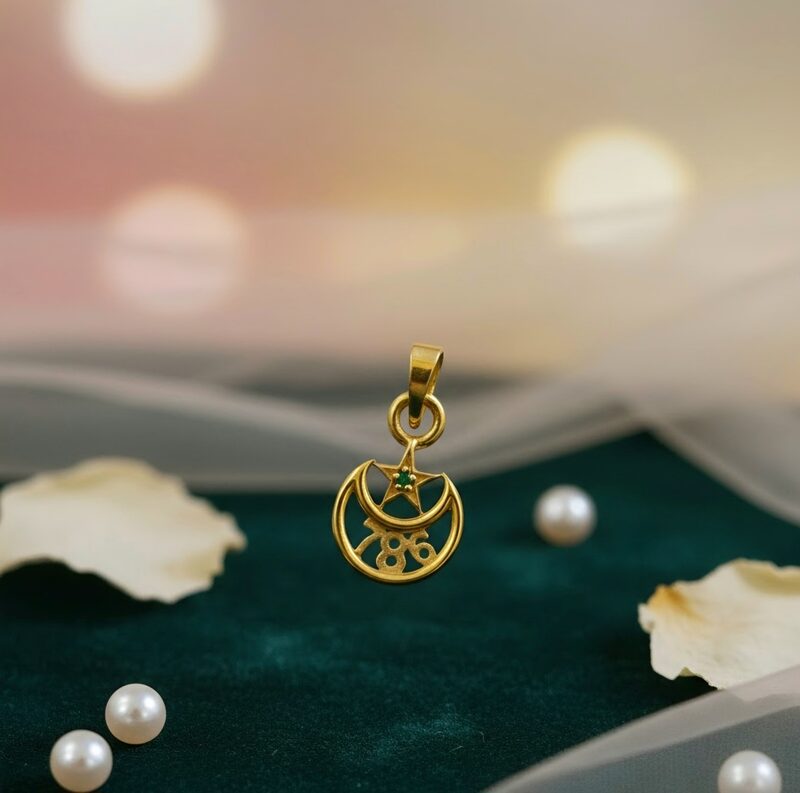Gold open-circle pendant with crescent detail