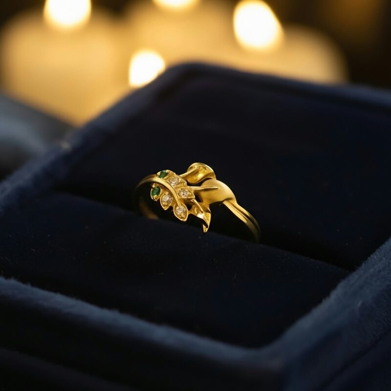 Gold ring with peacock motif and CZ stones