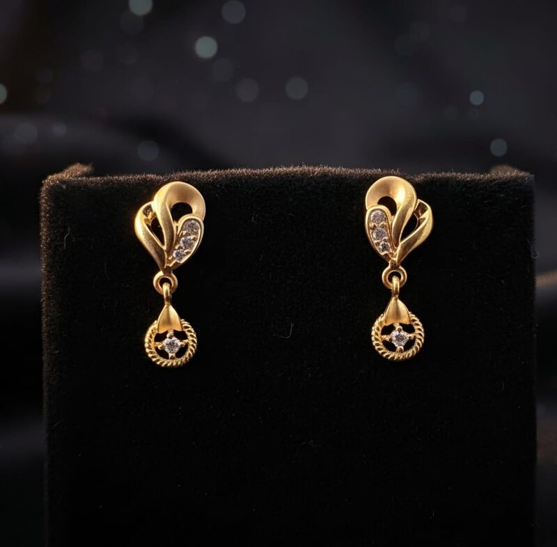 Gold peacock studs with CZ and small wheel drop