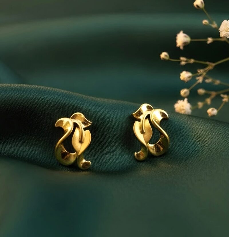 Gold swan-motif stud earrings