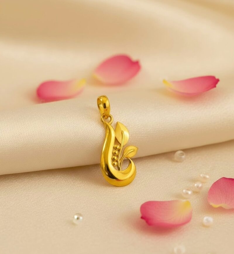 Gold swirl pendant with feathered curve