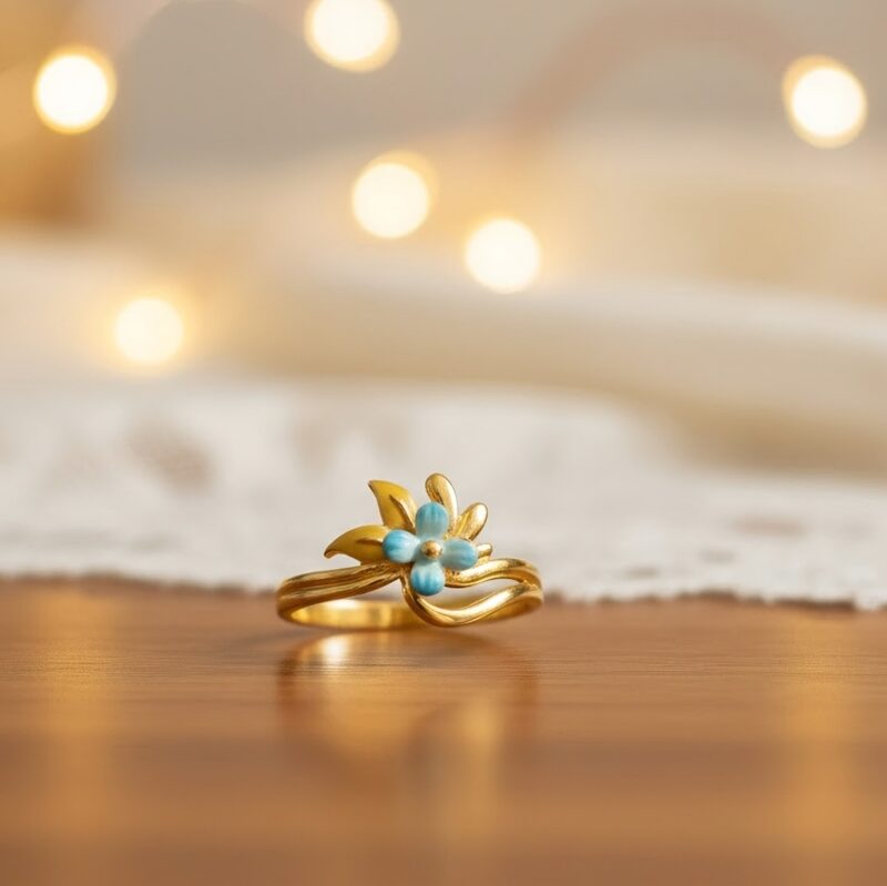 Gold ring with turquoise flower